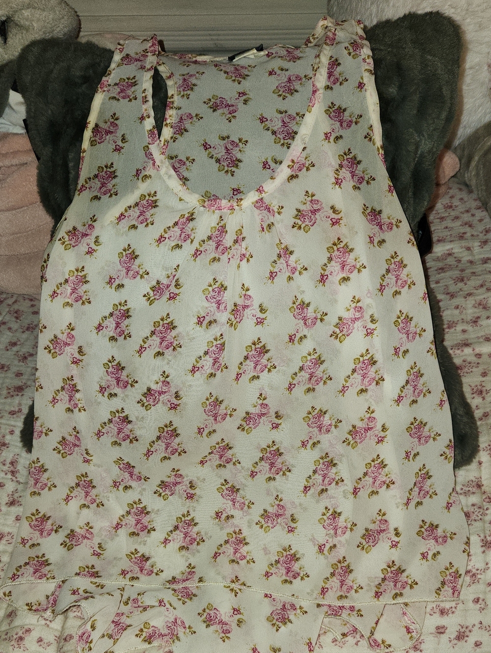 Joyce Leslie Cream Dress with Pink Rose Print